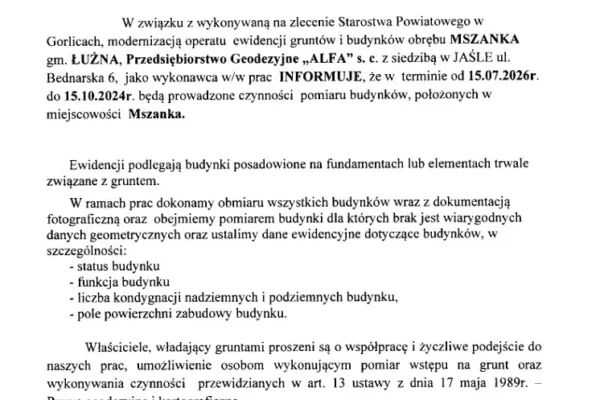 Mszanka: ruszyły pomiary budynków w ramach modernizacji ewidencji gruntów