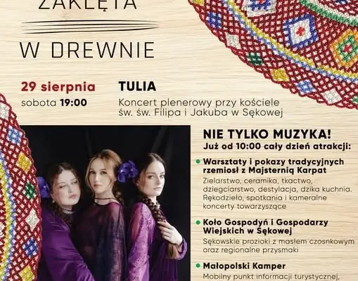 Festiwal „Muzyka Zaklęta w Drewnie” w Sękowej: Tulia, warsztaty i lokalne smaki 29 sierpnia
