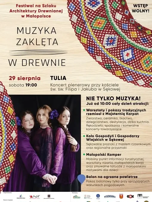 Festiwal „Muzyka Zaklęta w Drewnie” w Sękowej: Tulia, warsztaty i lokalne smaki 29 sierpnia
