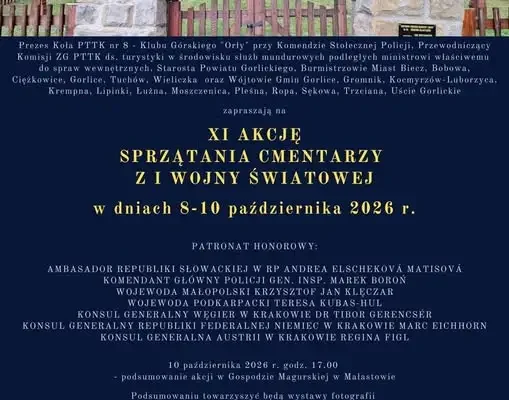 XI Akcja Sprzątania Cmentarzy Wojennych z I Wojny Światowej – Łużna zaprasza