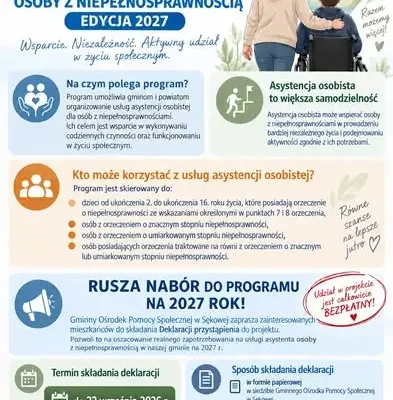 Gmina Sękowa zachęca do udziału w programie „Asystent osobisty osoby z niepełnosprawnością” – nabór na 2027 rok