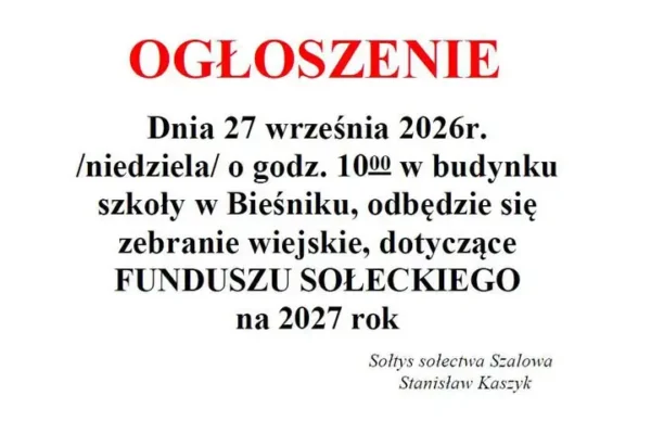 Zebranie wiejskie w Bieśniku: mieszkańcy zdecydują o funduszu sołeckim na 2027 rok