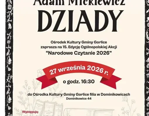 Narodowe Czytanie 2026 w Dominikowicach – wspólne czytanie „Dziadów” Mickiewicza