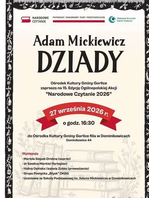 Narodowe Czytanie 2026 w Dominikowicach – wspólne czytanie „Dziadów” Mickiewicza