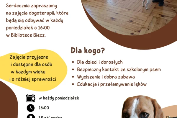 Dogoterapia w Bibliotece w Bieczu – nowe zajęcia dla dzieci i dorosłych