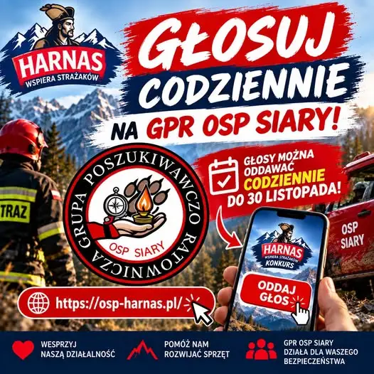 GPR OSP Siary walczy o wsparcie w konkursie „Harnaś wspiera strażaków”