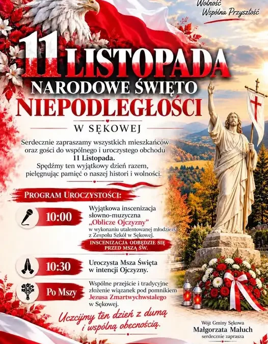 Gmina Sękowa zaprasza na obchody 11 Listopada – program uroczystości