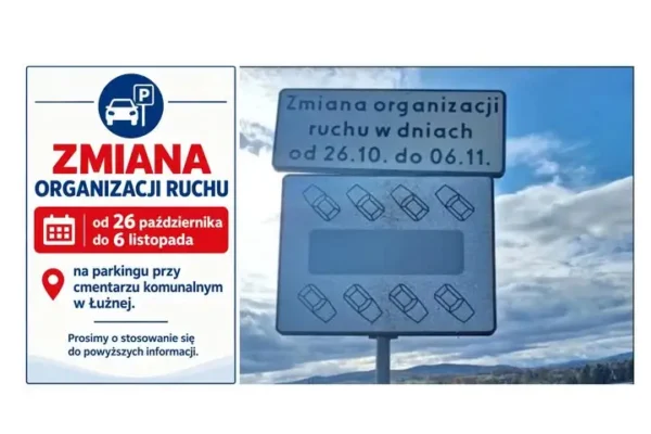 Zmieniona organizacja ruchu na parkingu przy cmentarzu w Łużnej