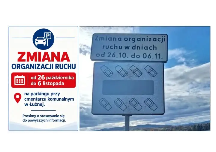Zmieniona organizacja ruchu na parkingu przy cmentarzu w Łużnej